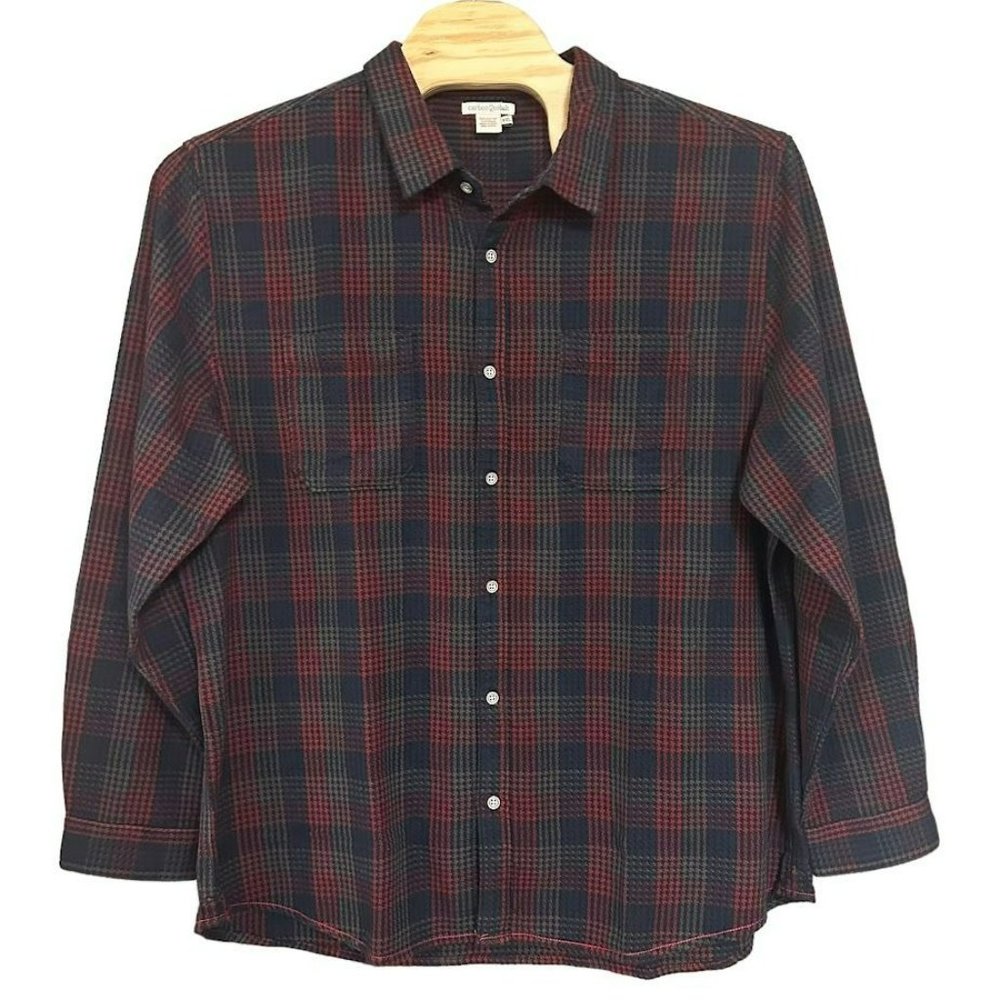 Carbon 2 Cobalt Red Blue Plaid Heringbone Flannel Long Sleeve Shirt Mens XXL